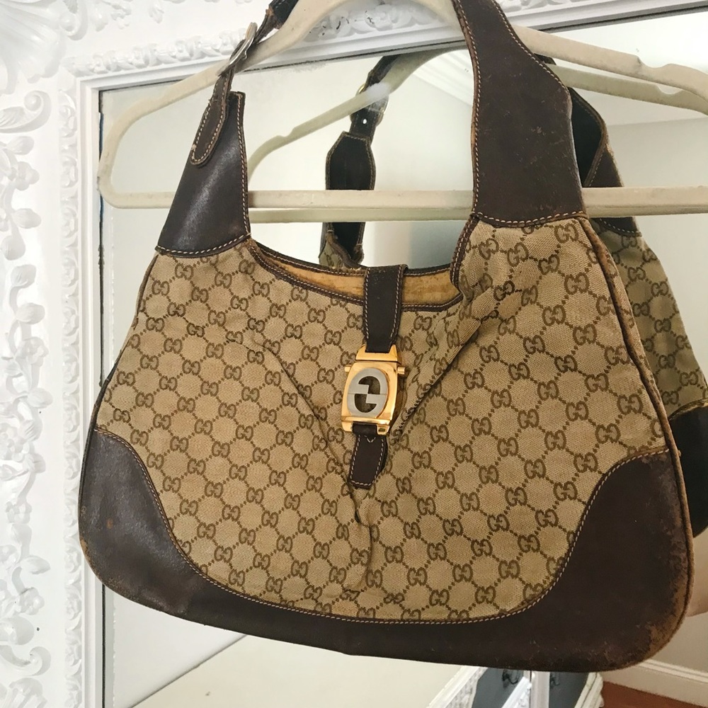 VINTAGE Gucci Hobo Monogram Logo Crescent Handbag - Picture 4 of 15